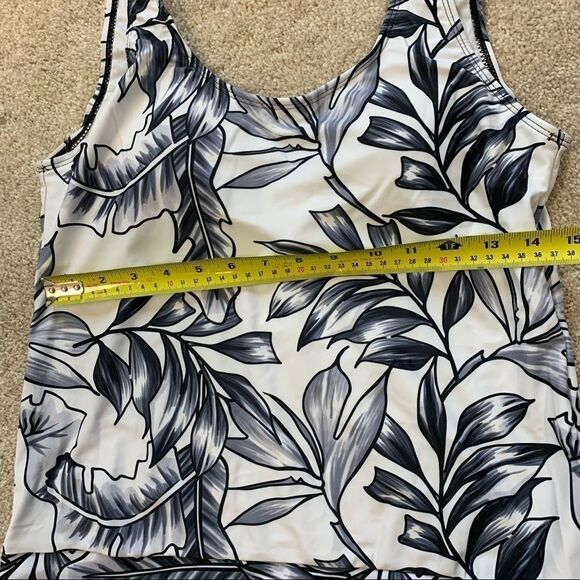 Black white tropical leaf tankini swimwear top SzL - Picture 8 of 9